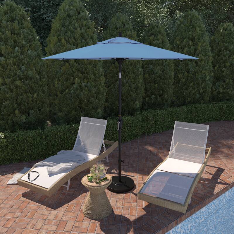 California Umbrella 7.5' Rd. Aluminum Patio Umbrella, Crank Lift with Push Button Tilt, Black Finish, Pacifica Fabric