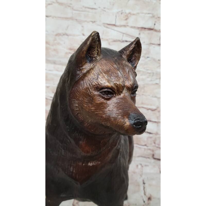 Shiba Inu Puppy Imitative Dog Bronze Sculpture Statue Figurine Collectible Art
