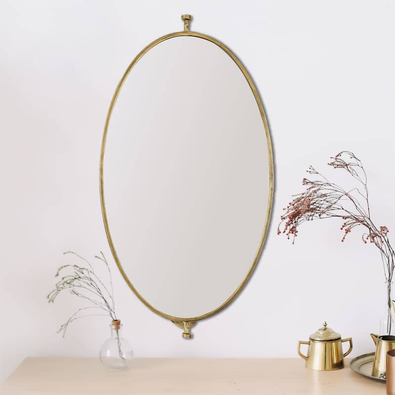 27" Metal Pivoting Oval Wall Mirror - Antique Gold