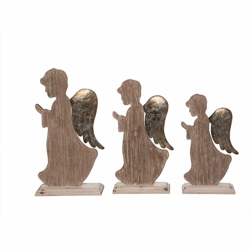 Transpac Wood Brown Christmas Praying Angel Decor Set of 3