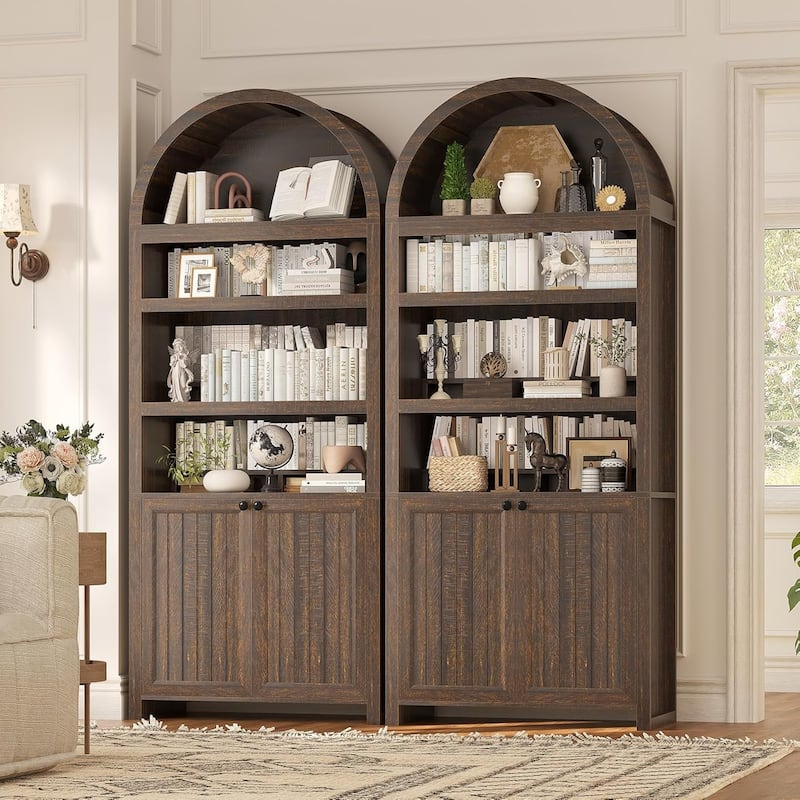 Tall Arched Cabinet Bookcase Storage Bookshelf Door Bathroom Storage Cabinet