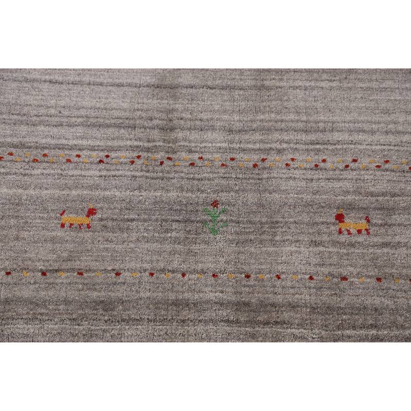 Hand Knotted Oriental 100% Wool Carpet Tribal Animal Pictorial Greys & Charcoal Gabbeh Area Rug - 9' 9'' X 8' 2''