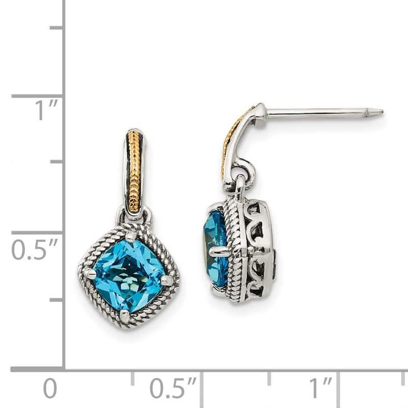 Curata 925 Sterling Silver Dangle With 14k Light Swiss Blue Topaz Post Earrings 18x10mm