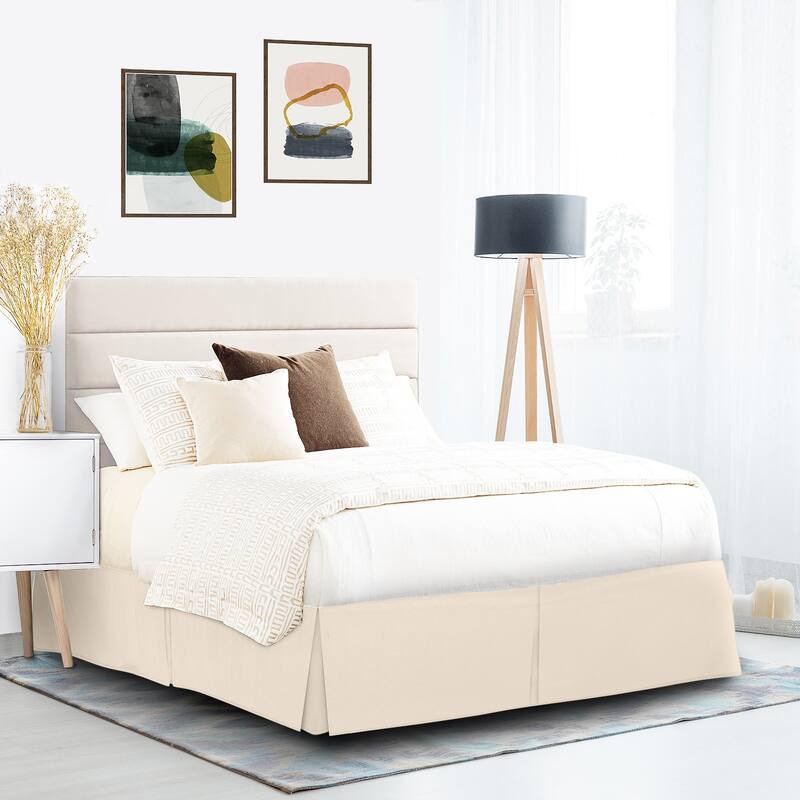 Clara Clark Pleated Bed Skirt-14 inch Tailored Drop - Soft Double Brushed Premium Microfiber Ruffle Bed Skirt - Includes 8 Pins - Cream - Full