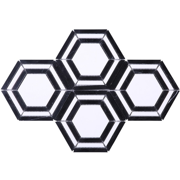 TileGen. Large Triple Hexigon Marble Tile in Black/White Floor and Wall Tile (10 sheets/9sqft.). Opens flyout.