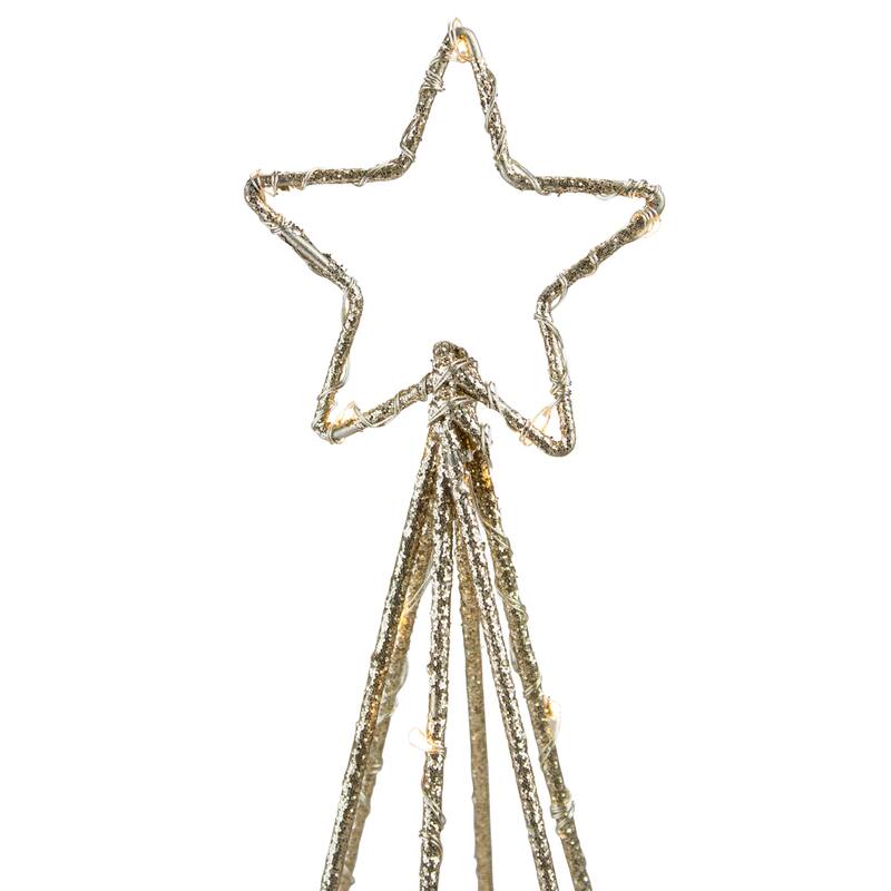17.5" LED Lighted B/O Gold Glittered Wire Christmas Cone Tree - Warm White Lights