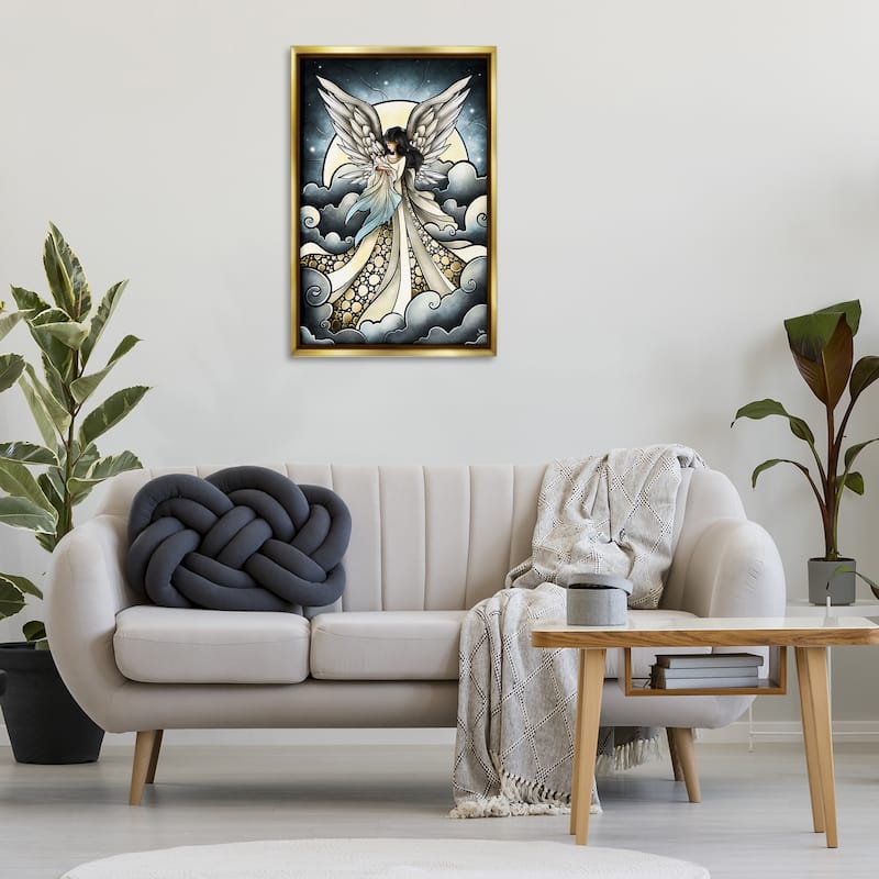 Stupell Classic Angel & Baby in Clouds Framed Floater Canvas Wall Art Design By Mandie Manzano