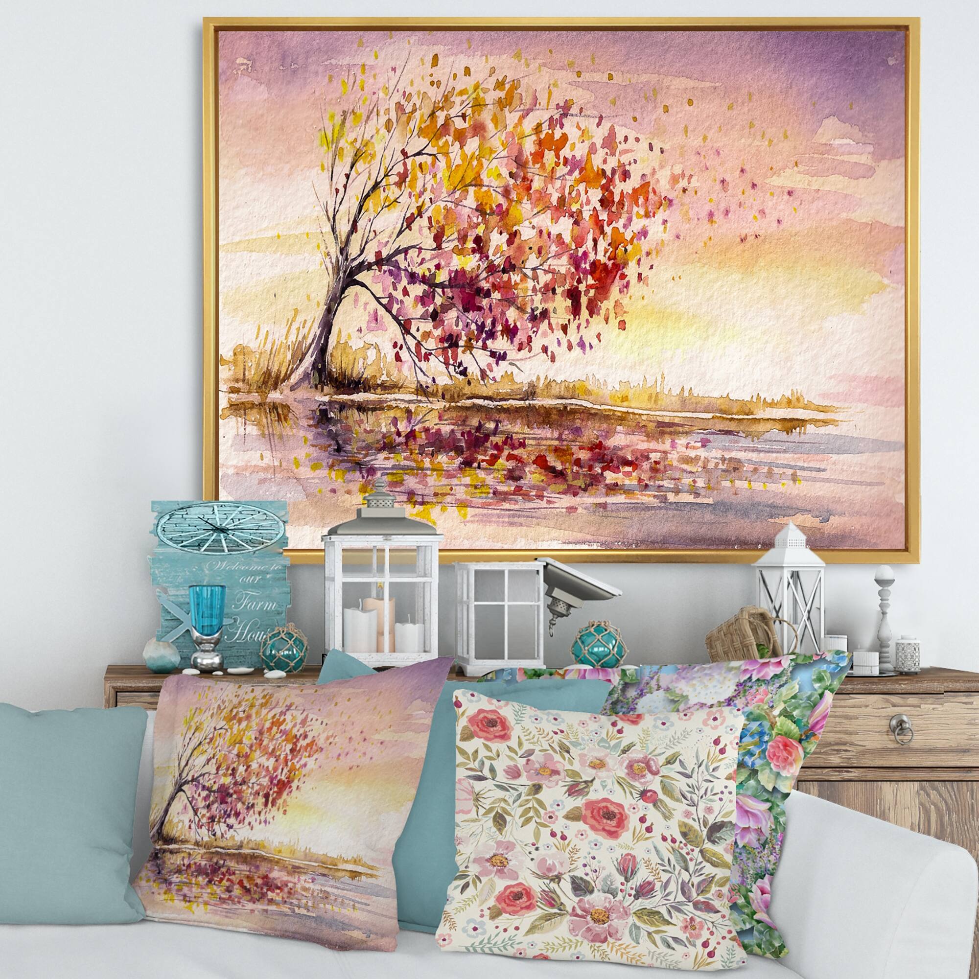 Designart "Yellow and Orange Autumn Tree" Traditional Framed Canvas
