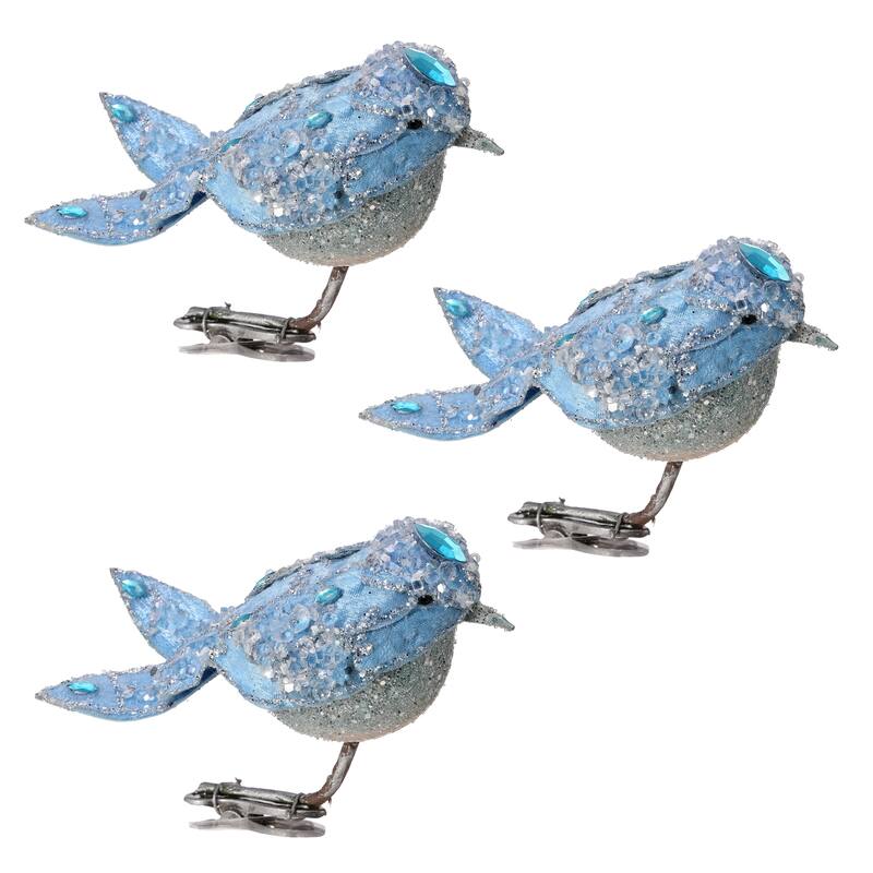 4.5" Jeweled Bird Clip Ornament Set of 3