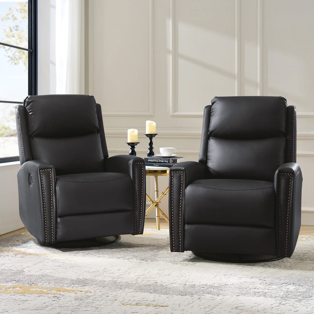 Fiacro 30.31"Wide Modern Genuine Leather Wingback Swivel Rocker Recliner with Nailhead Trims, Set of 2