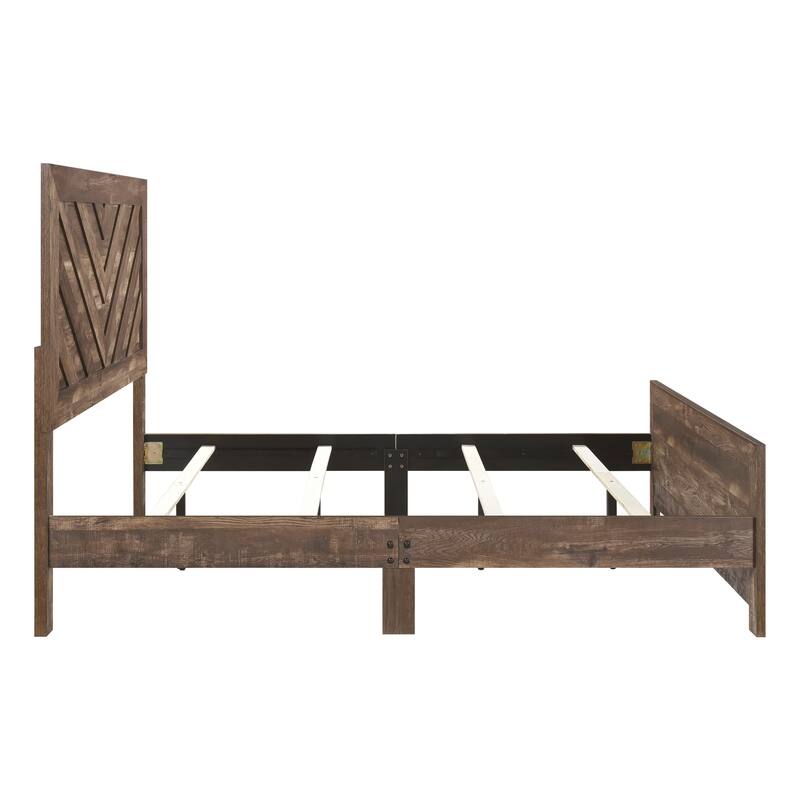 Rustic Brown Finish Queen Size Panel Bed with Headboard and Footboard, Easy Assembly, Ships in One Box