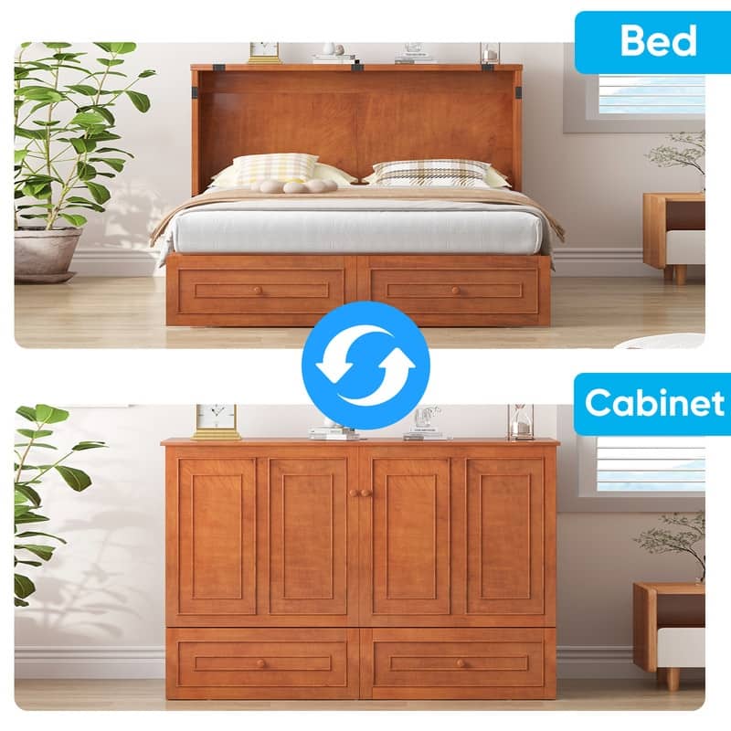 Mixoy Queen Modern Murphy Bed Chest with Mattress and Storage Drawer