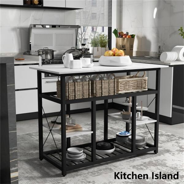 Pre Sale Counter Height Kitchen Island Rack With Large Worktop White On Sale Overstock 33911706