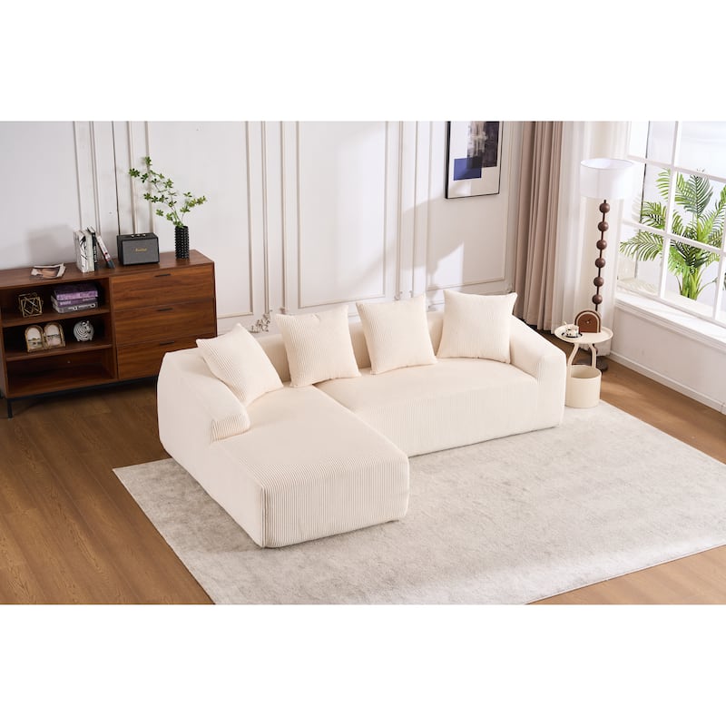 3-Seater Full Sponge Compression Sofa Chaise Longue with 4 Pillows