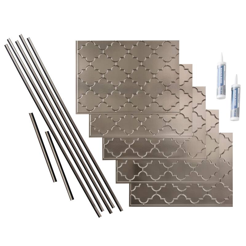 FASÄDE Monaco Decorative Vinyl Backsplash Panel - 15 Sq Ft Kit - Brushed Nickel
