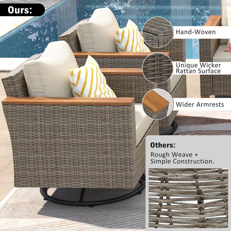 8-Piece Wicker Outdoor Patio Furniture Set w/ Acacia Storage Table Conversation Set for Backyard, Beach or Garden