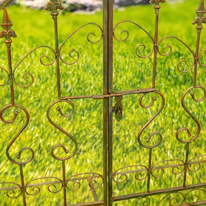 96 Inch Tall Iron Garden Gate Arch with Plant Stands