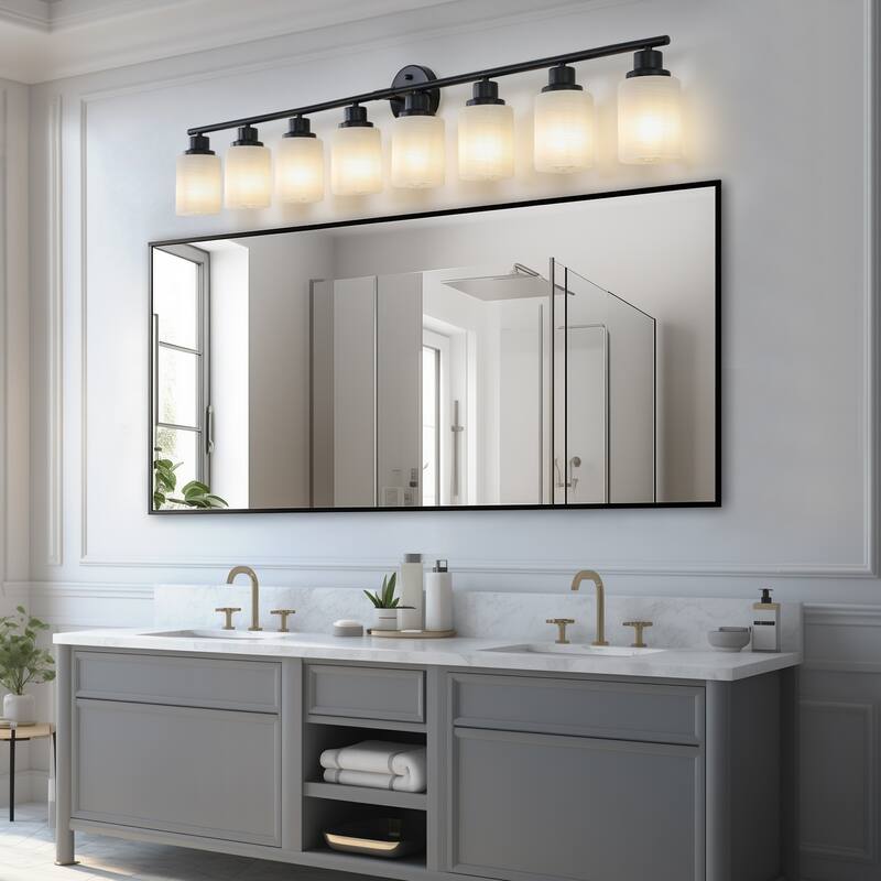 52" Modern 8-Light Vanity Wall Sconce,with Frosted Glass Shades for Bathroom or Hallway Lighting (No Bulbs)