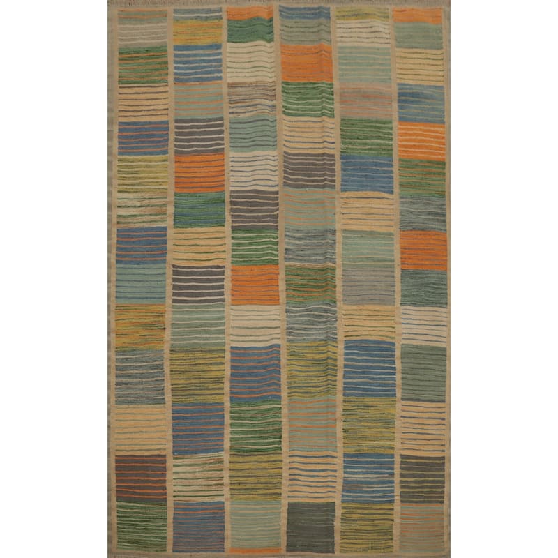 Hand Woven Oriental 100% Wool Carpet Southwestern Modern Multi-Colored Kilim Area Rug - 6' 10'' X 5' 0''
