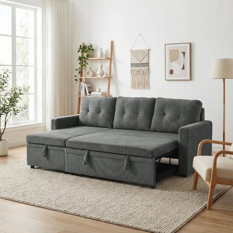 79" W L Shaped Reversible Convertible Pull Out Couch Bed Sleeper Sofa