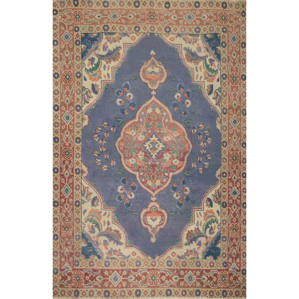Hand Knotted Oriental 100% Wool Carpet Traditional Medallion Purples Tabriz Area Rug - 6' 5'' X 4' 4''