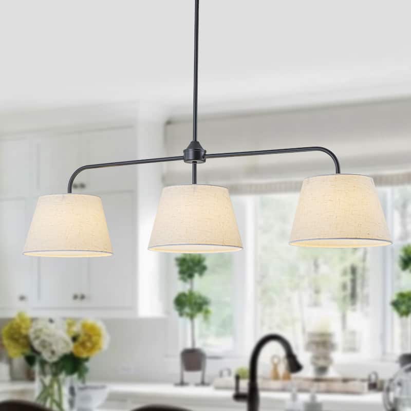 Starsky 3-Light Modern White Linear Drum Fabric Kitchen Island Light