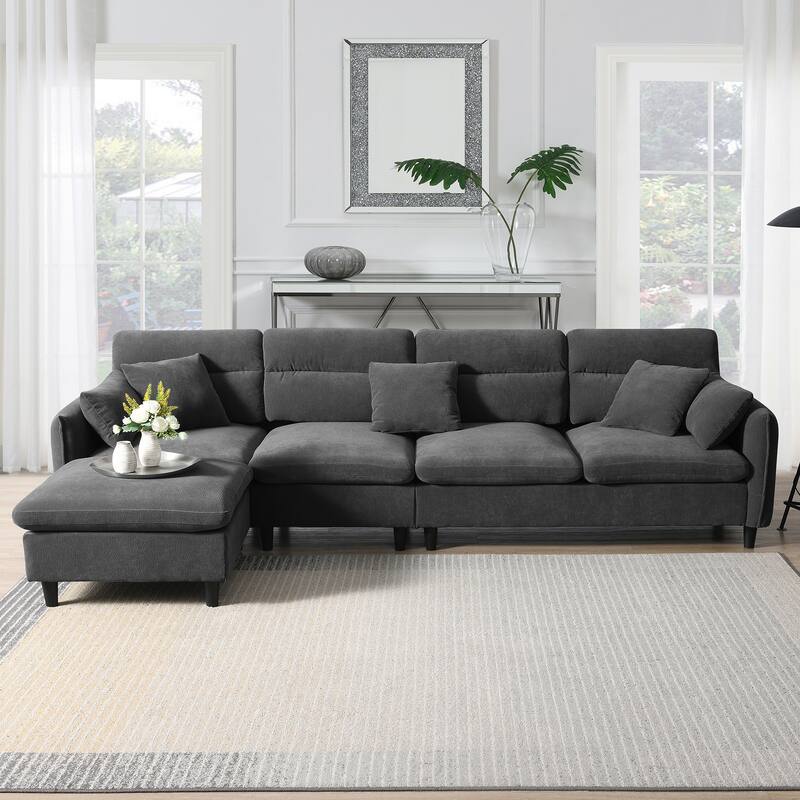 Convertible Sectional Sofa,L-Shaped Reversible Couch Set With Free Pillows,5 Seat Cloud Chenille Indoor Furniture With Ottoman