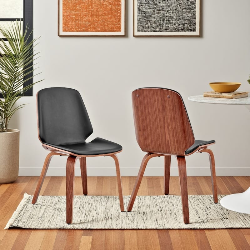 Brinley Walnut or Black Wood Upholstered Dining Chair - Black and Walnut