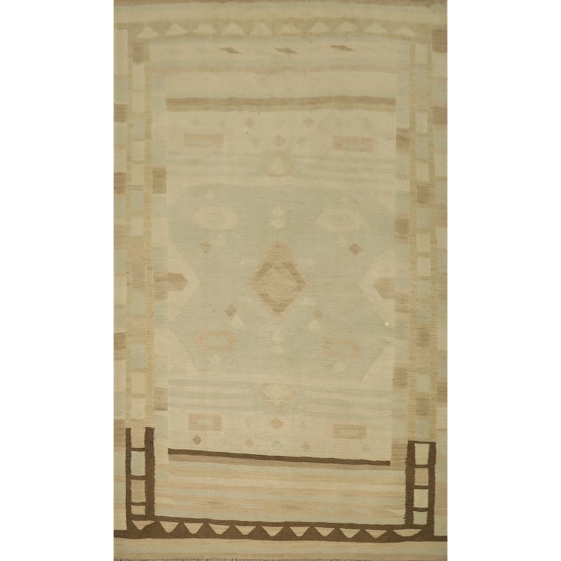 Hand Woven Oriental 100% Wool Carpet Southwestern Tribal Green Kilim Area Rug - 8' 5'' X 5' 2''