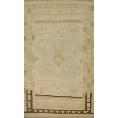 Hand Woven Oriental 100% Wool Carpet Southwestern Tribal Green Kilim Area Rug - 8' 5'' X 5' 2''