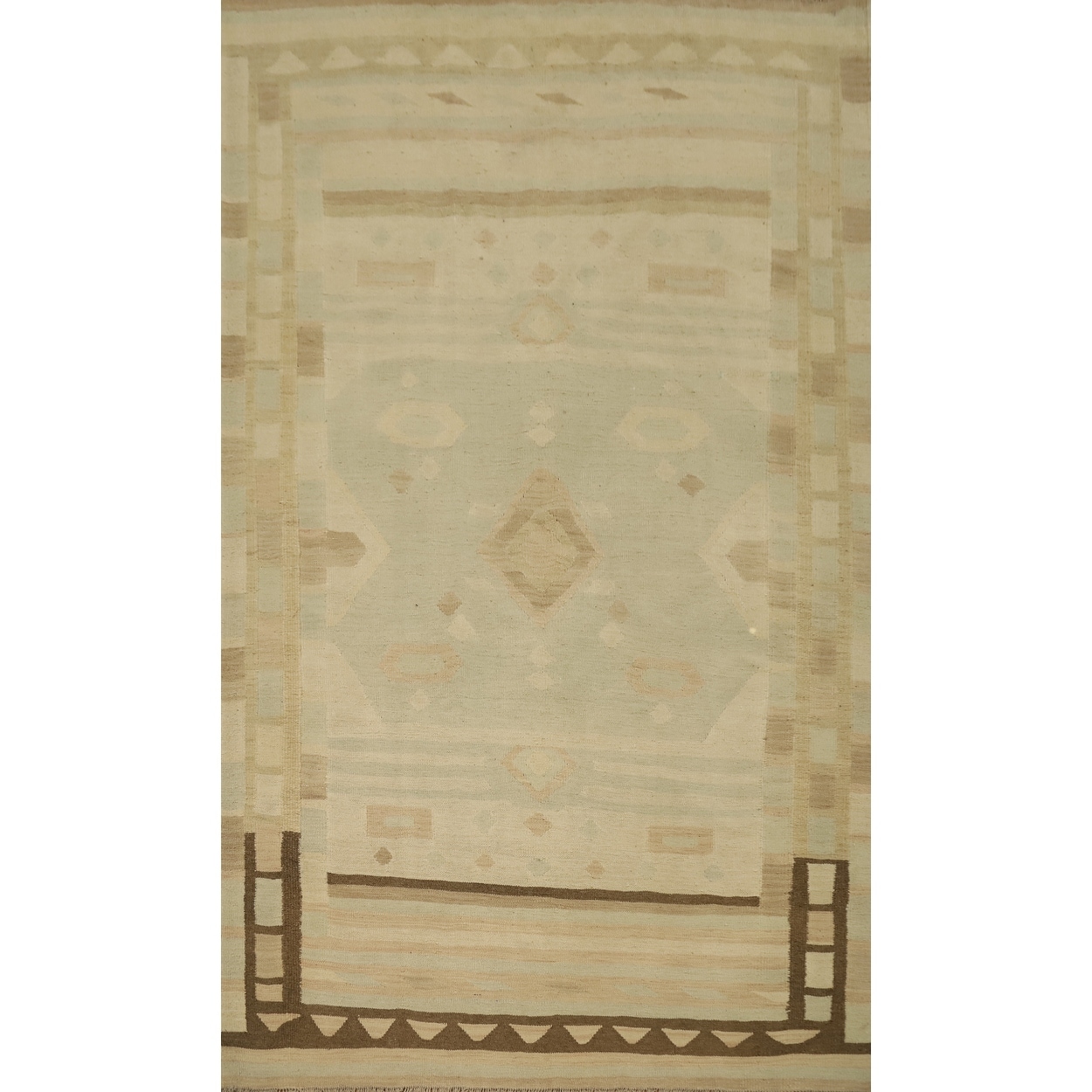 Hand Woven Oriental 100% Wool Carpet Southwestern Tribal Green Kilim Area Rug - 8' 5'' X 5' 2''