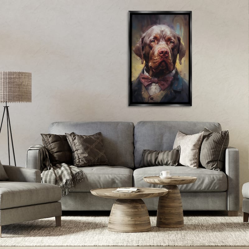 Stupell Dog in Timeless Suit Fashion Framed Floater Canvas Wall Art Design By Wumples