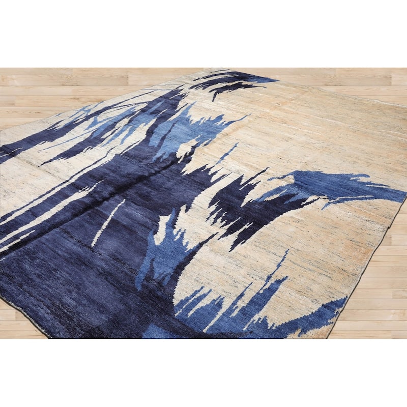 Hand Knotted Beige,Ivory Tibetan Bamboo Silk Modern Oriental Area Rug - 10' 1'' x 14'