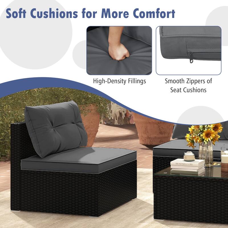 Gymax Set Of 5 Outdoor Furniture Set w/ Seat & Back Cushions Tempered