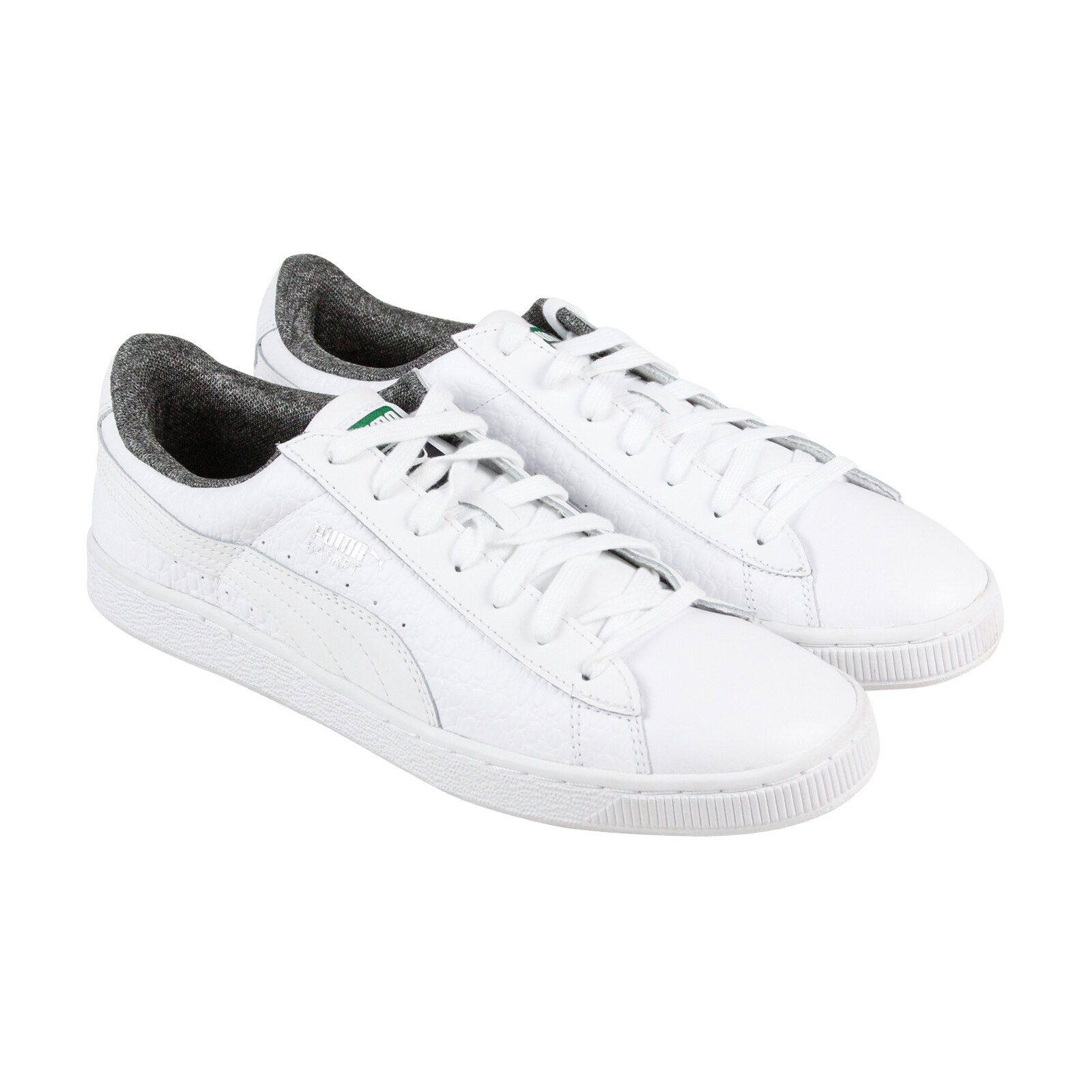 Shop Puma Basket Classic Textured Mens White Leather Lace Up