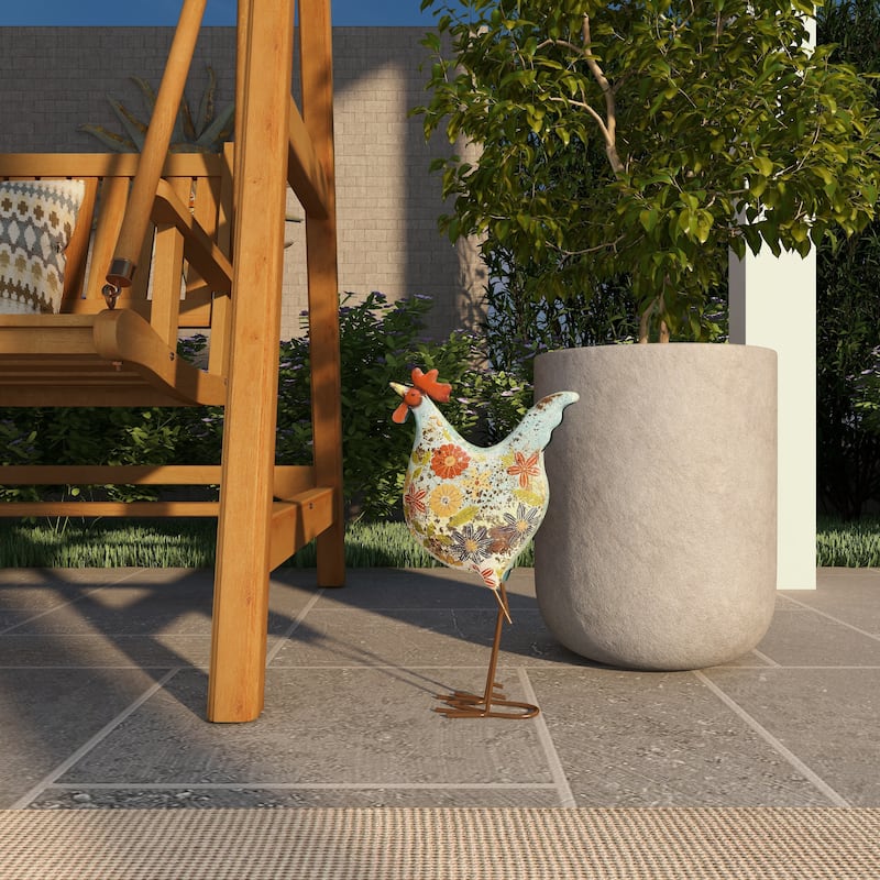 Metal Rooster Indoor Outdoor Distressed Standing Decorative Garden Sculpture - Green or Cream - Roche River Decor