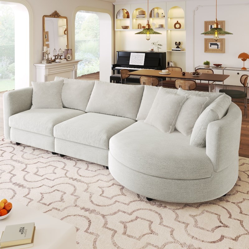 Modular Chenille Sectional Sofa, 3-Seater Curved Seat Couches