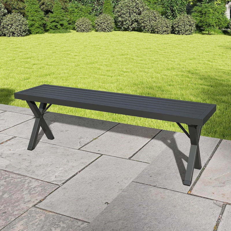 Costway 1/2 PCS 54" Patio Metal Bench with Slatted Seat & X Legs