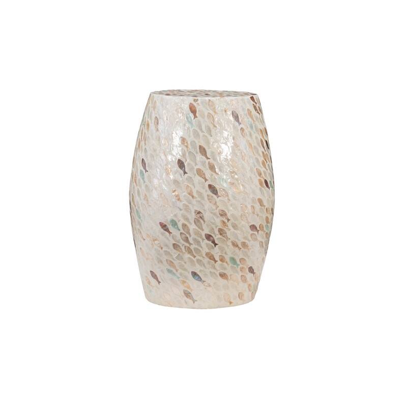 Pendale Fish Mosaic Drum Side Table - Multi - Glass