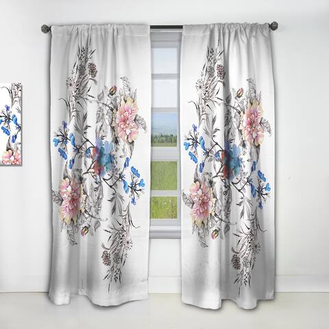 Designart 'Blue and Pink Wildflowers' Traditional Curtain Single Panel