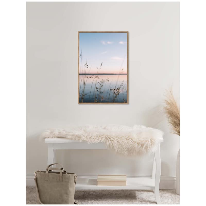 Kate and Laurel Sylvie Serene Sunset Lake Landscape Framed Canvas by Patricia Hasz of Patricia Rae Photography