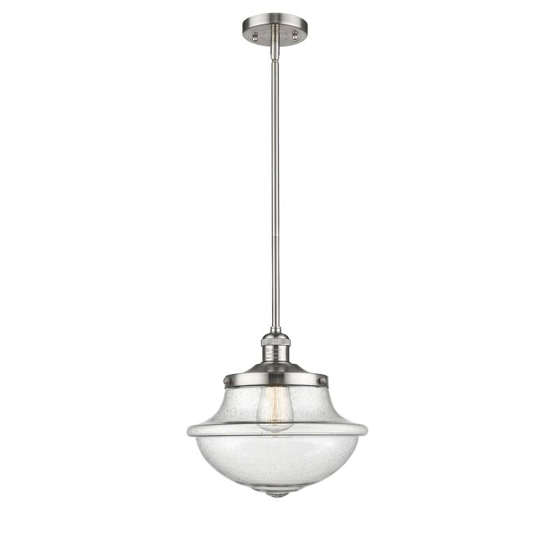 Innovations Lighting Franklin Restoration Oxford - 1 Light 12" Stem Hung Mini Pendant - Seedy/Brushed Satin Nickel