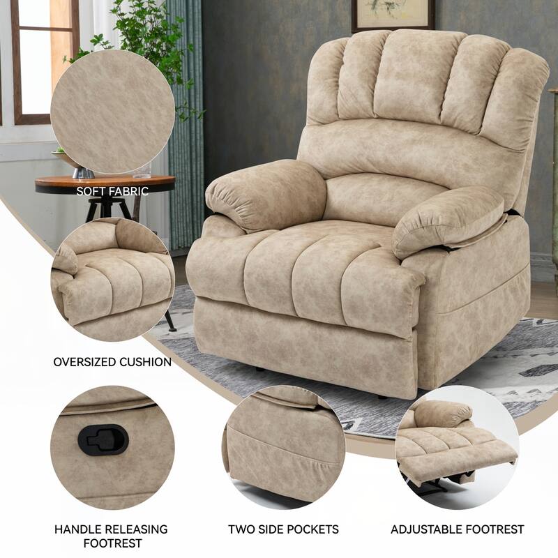 Large Manual Recliner Chair in Fabric for Living Room,Beige