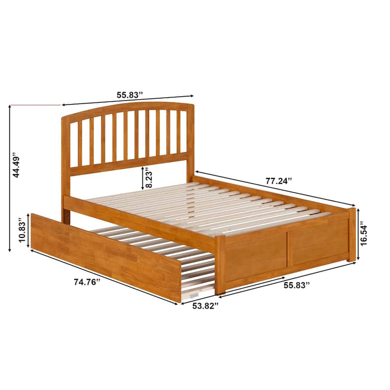 Solid Wood Platform Bed with Trundle - Full Size Bed Frame & Footboard - Modern Bedroom Furniture