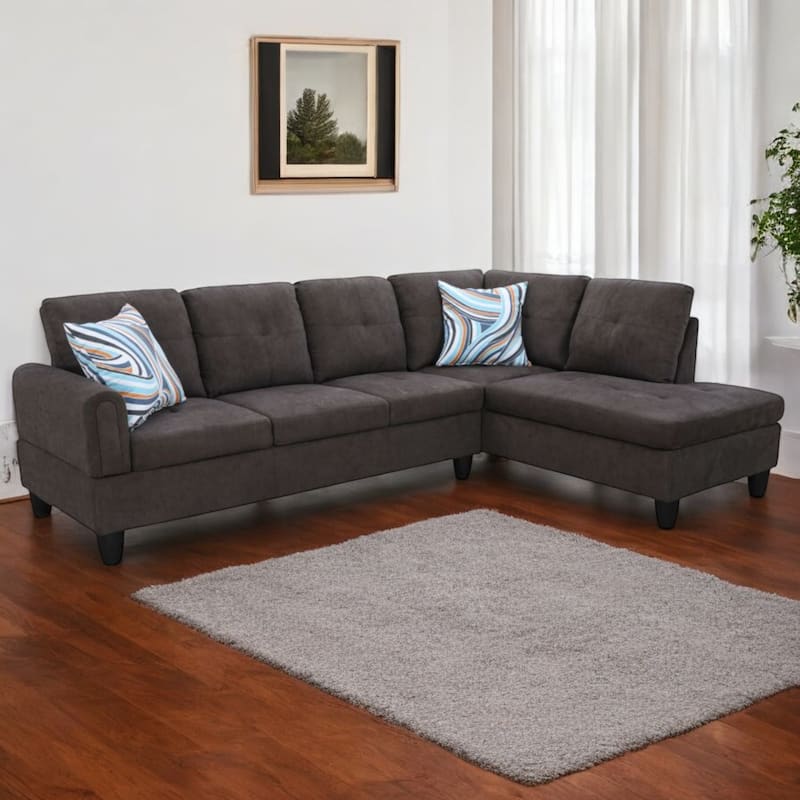 KISRAIS 97" Wide 2-Piece Flannel Sectional Sofa for Small Spaces - Dark Brown Flannel - Right Facing