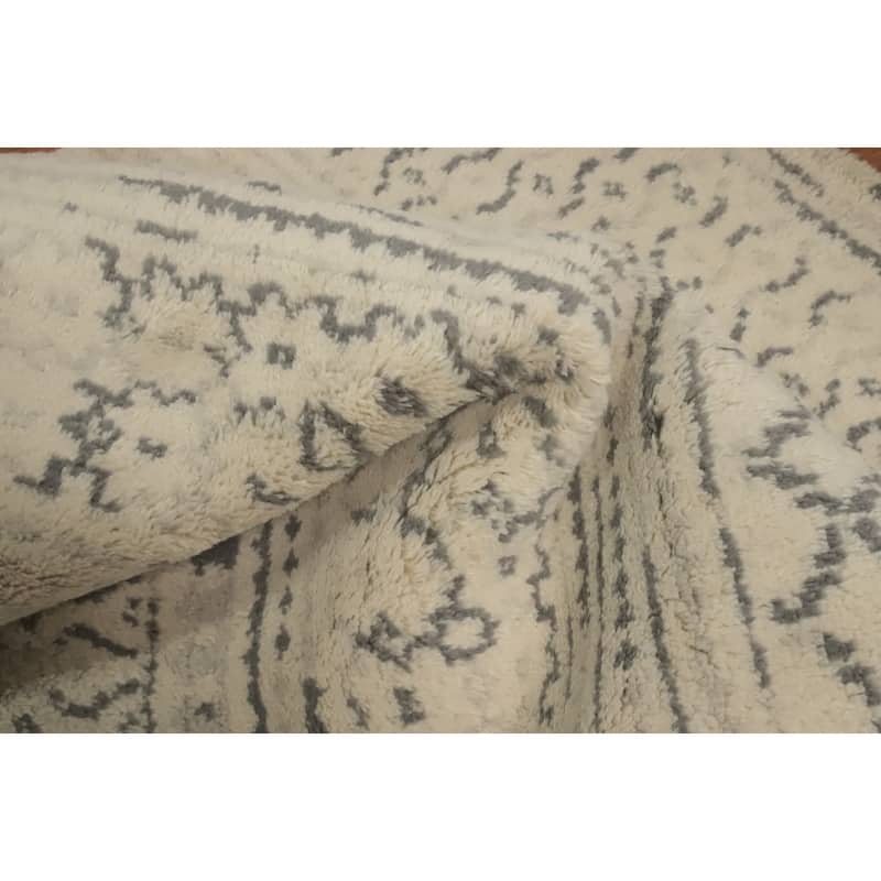 Hand-knotted Modern Wool Beige Geometric Area Rug Oriental Carpet - 7' 10'' X 5' 3''
