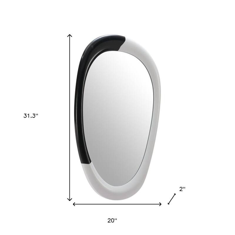 HomeRoots 31" Black And White Steel Oval Geometric Framed Accent Mirror - 20.00 in. x 31.30 in. x 2.00 in.