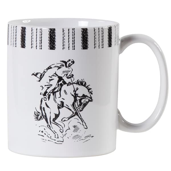 Paseo Road Ranch Life Black and White Western Rustic 4 Piece Ceramic Mug Set - Bronco