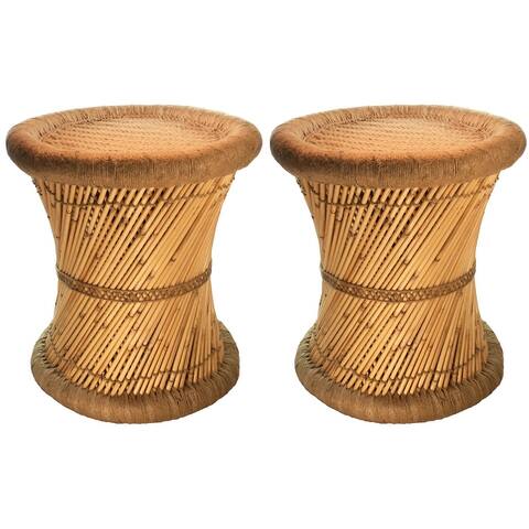 Natural Geo Moray Handwoven Jute Accent Stool (Set of 2)