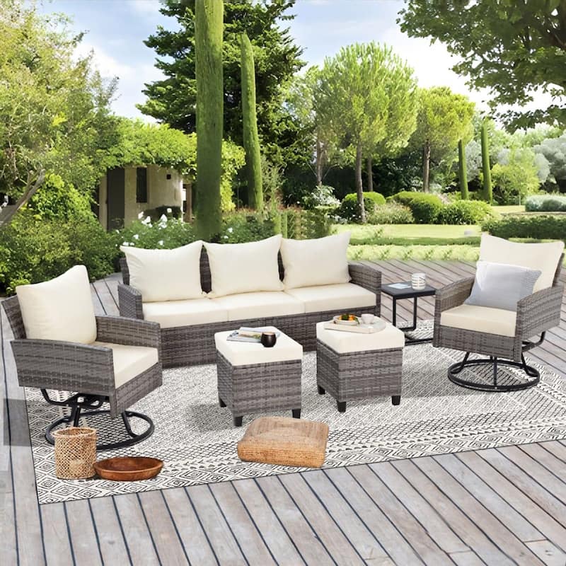 6-Piece Wicker Patio Conversation Set with Swivel Chairs